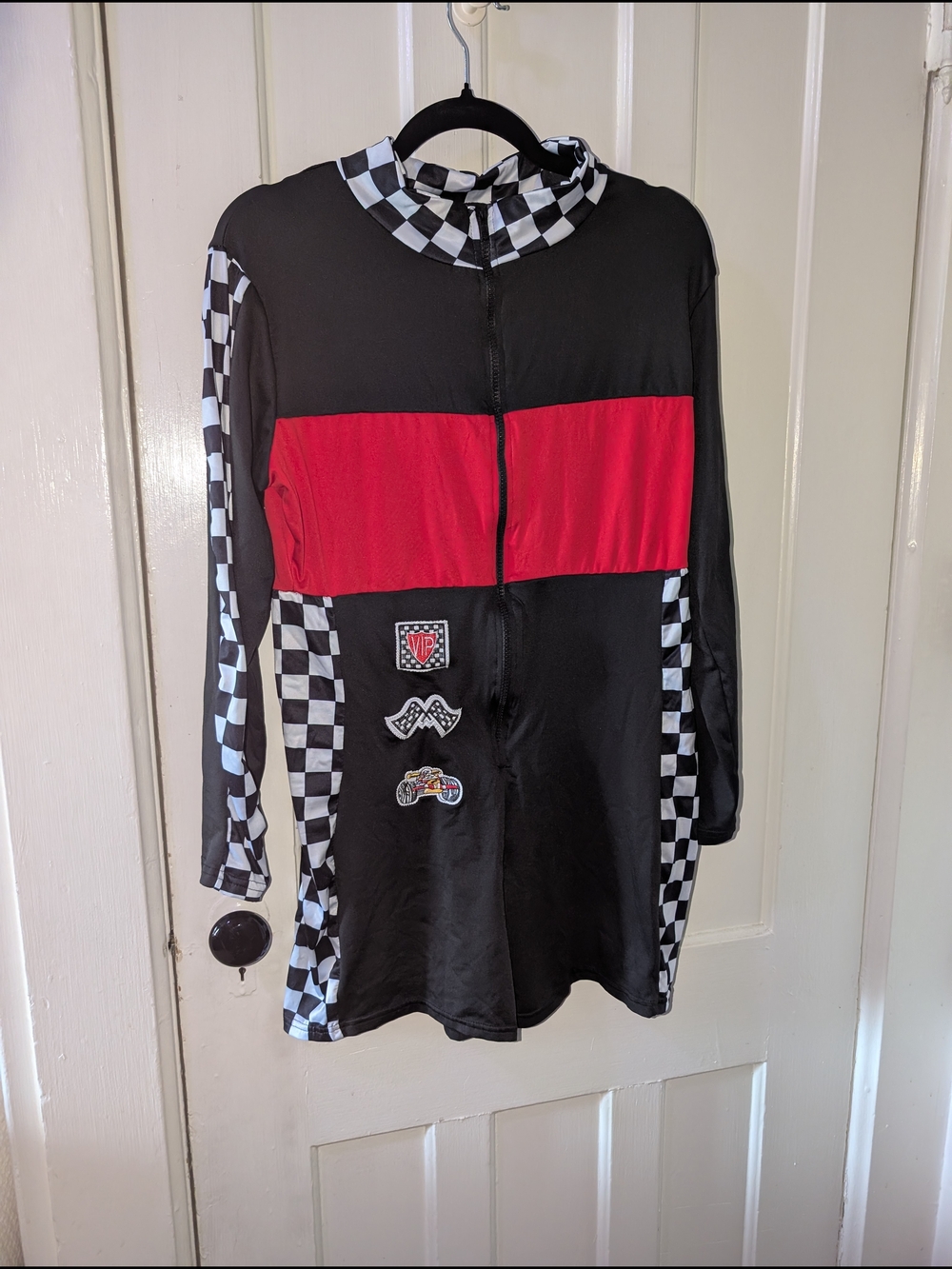 Race Car Driver Halloween 🎃 Bodysuit with Checkerboard Trim 2XL